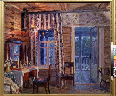 Simge Lambalı İç Mekan. Alexander Viktorovich Moravov'un (Alexander Victor) (1878-1951) tablosu, tuval üzerine yağlı boya by Alexander Viktorovich Moravov