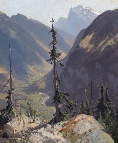 Wetterhorn ile Luetschental, Calame, Alexandre (1810-1864). Tuval üzerine yağlı boya, c. 1850. Ebat : 31,2x26,1 cm. Oskar Reinhart Müzesi, Winterthur by Alexandre Calame