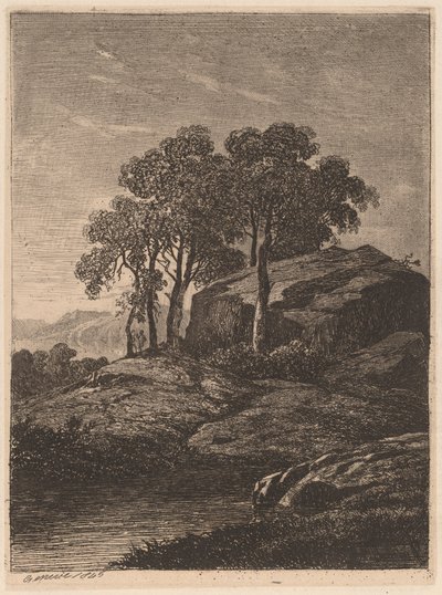 Bir Kayanın Yanındaki Ağaçlar by Alexandre Calame