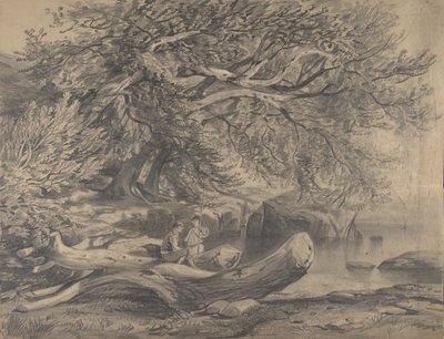 Bir Gölün Kenarında Dinlenen İki Adam..., 19. yüzyılın başlarından ortalarına. by Alexandre Calame