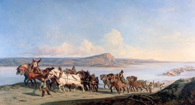 Tekneleri Rhone'dan Aşağı Çeken Atların Ataşmanı, c1825-1870 by Alexandre Dubuisson