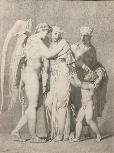 Cupid ve Psyche (kağıt üzerinde kurşun kalem ve gri mürekkep) by Alexandre Evariste Fragonard
