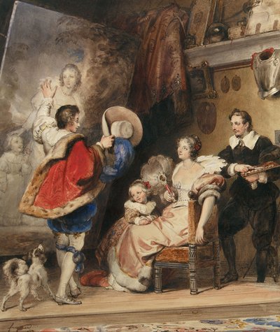 Bir Hanımefendinin ve Küçük Kızının Portresine hayran olan genç adam by Alexandre Evariste Fragonard