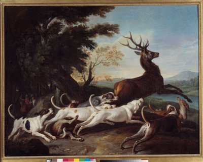 Avcılık: “” Debuche du deer”” Francois Desportes (1661-1743) tarafından tablo 1718 Güneş. 1.1x1.45 m Rouen, Güzel Sanatlar Müzesi by Alexandre Francois Desportes