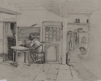 Bir Çocuk Masada Olan Bir Çiftlik Evi İçi, c. 1846. by Alexandre Gabriel Decamps