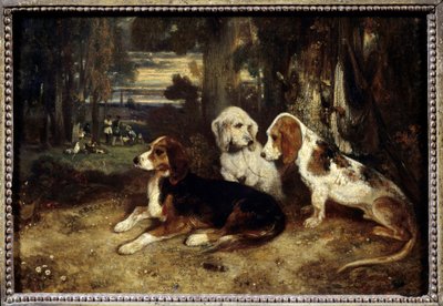 Dinlenme halindeki av köpekleri Resim Alexandre Gabriel Decamps (1803-1860) 1839 Güneş. 0,26x0,37 m Paris, Musee du Louvre. by Alexandre Gabriel Decamps
