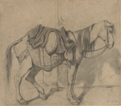 Yan sepetler ve bir sürahi ile ayakta yük atı by Alexandre Gabriel Decamps
