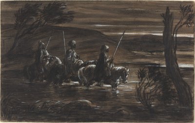 Üç Arap Atlısı Nehri Geçerken by Alexandre Gabriel Decamps