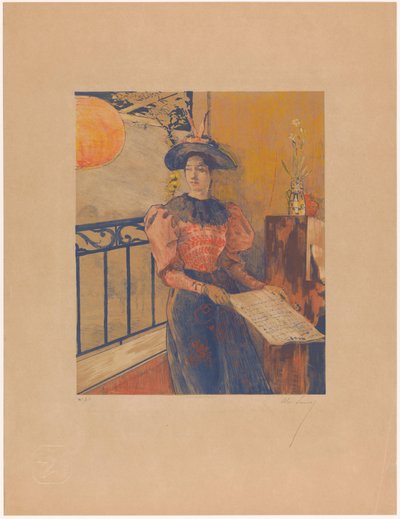 Elinde notalar olan duran kadın by Alexandre Lunois (signed by artist)