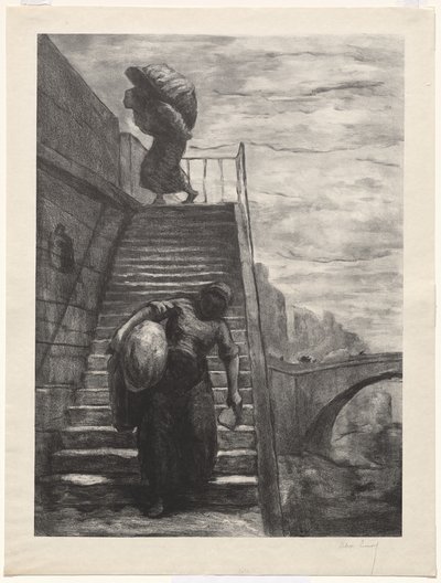 Bir Quai Merdiveninden İnen Çamaşırcı Kadınlar by Alexandre Lunois