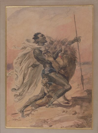 Savaşçı ve Aslan arasındaki mücadele by Alexandre Marie Colin