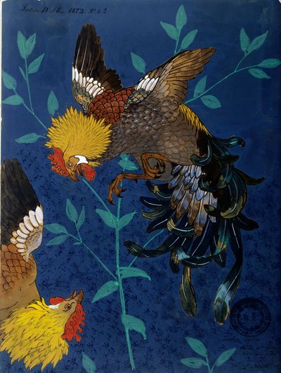 Bir tür horozu temsil eden bir vazo için dekor. Paul Alexandre (Paul-Alexandre) Avisse (1824-1886) tarafından çizim by Alexandre Paul Avisse
