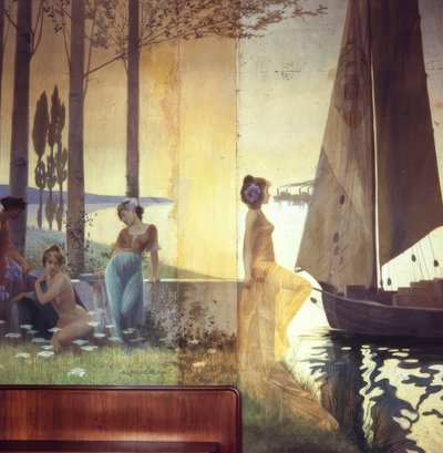 Tarım, sanayi ve ihracat alegorisini temsil eden duvar resmi by Alexandre de Riquer