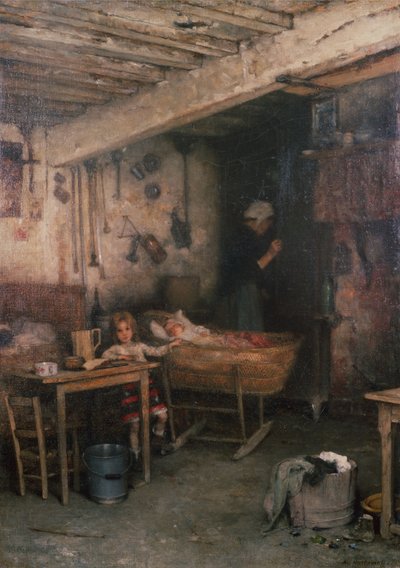 Kulübedeki Çocuklar (tuval üzerine yağlı boya) by Alexei Alexevich Harlamoff