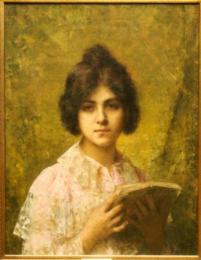 Kitap tutan genç kadın by Alexei Alexevich Harlamoff