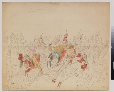 Pencap (Hindistan) ve sarayından Maharaja Sher Singh (1807-1843). Alexei Dmitrievich Saltykov (1806-1859), kağıt üzerine suluboya kalem ve mürekkep çalışması by Alexei Dmitrievich Saltykov