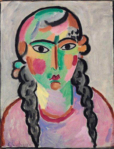 La fille soluk aux tress grises - Gri Örgülü Soluk Kız, Alexej von Jawlensky (Jawlensky) (1864-1941). Kağıt üzerine yağlı boya, c. 1916. Ebat : 63,5x49,5 cm. Özel koleksiyon by Alexej von Jawlensky