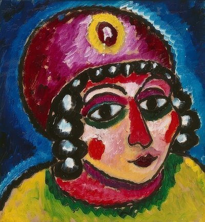 Kızın kafası kırmızı sarıklı ve sarı agraflı (barbar prenses). 1912 civarında by Alexej von Jawlensky
