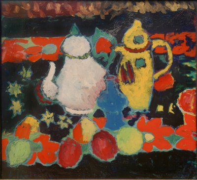 Sarı ve beyaz bir sürahi ile natürmort by Alexej von Jawlensky