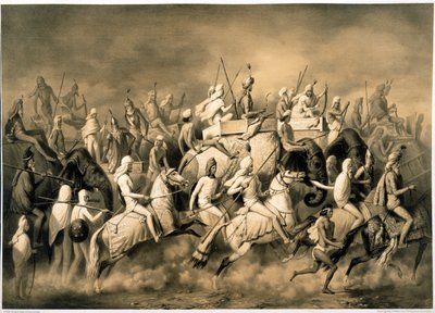 Pencaplı Maharaja Sher Singh ve maiyeti avlanmaya çıktı, 'Yıllar Boyunca Hindistan'da Seyahatler'den bir örnek by Alexis Prince Soltykoff