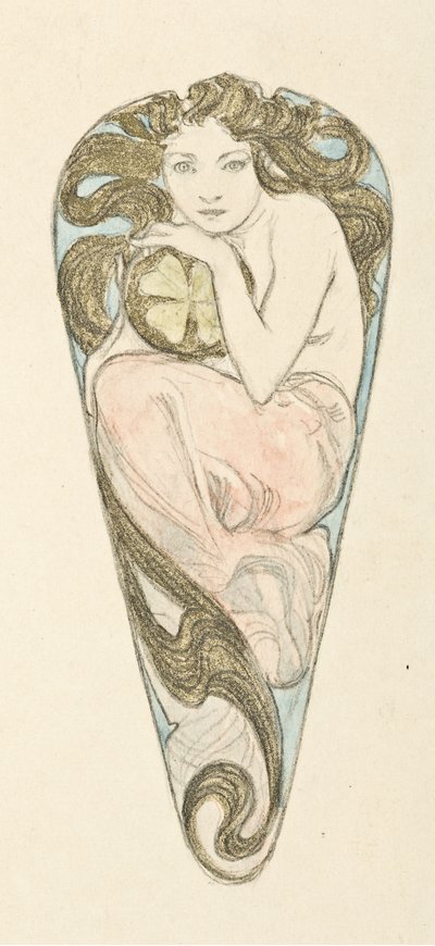Büyük Korse Tokasının Sarkıt Minyatür Projesi, c. 1900. by Alfons Marie Mucha