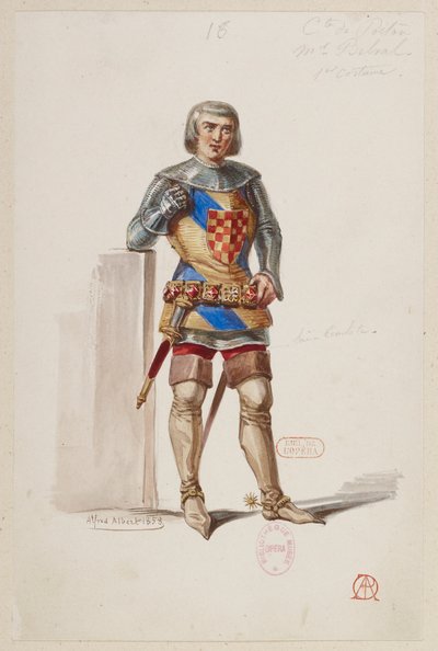 Halévy - La magicienne - Alfred Albert tarafından kostüm modelleri - 16. Comte de Poitou, 1. kostüm, M. Belval by Alfred Albert