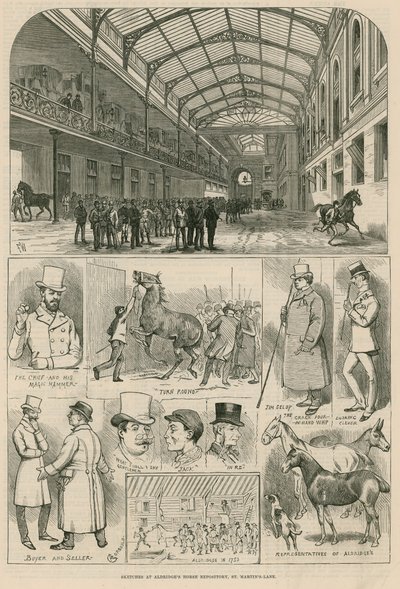 Aldridge's Horse Repository, St Martin's Lane, Londra'daki eskizler by Alfred Chantrey Corbould