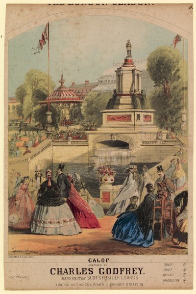 Galop. 1862 Sergisi ile aynı zamana denk gelecek şekilde oluşturulan Kraliyet Bahçıvanlık Derneği bahçesini gösteriyor by Alfred Concanen