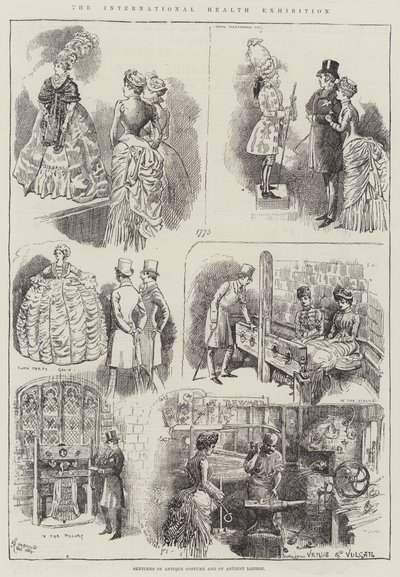 Uluslararası Sağlık Sergisi, Antik Kostüm ve Antik Londra Eskizleri by Alfred Courbould