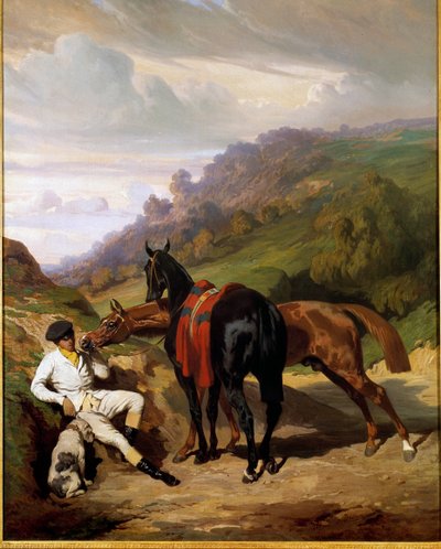 Beyaz delikanlı ve atları Alfred De Dreux (1810-1860) tarafından yapılan tablo. 19. yüzyıl. Özel koleksiyon by Alfred Dedreux