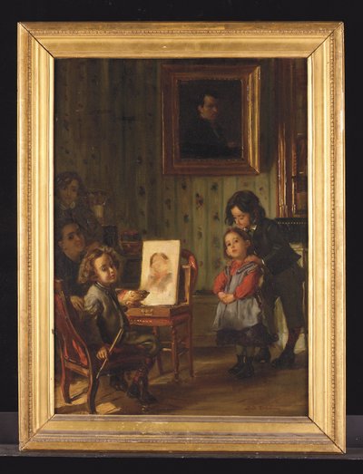 İç mekan, sanatçının ailesi (tuval üzerine yağlıboya) by Alfred Dehodencq