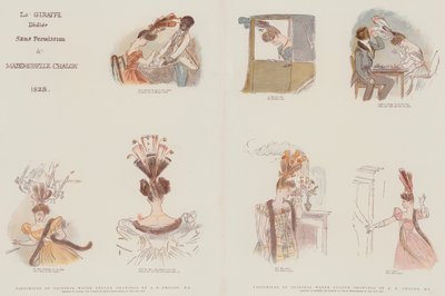 1828 Yılının Kadın Baş Elbiselerinde Modayı Hiciv Etmek İçin Tasarlanmış Orijinal Sulu Boya Çizimlerinin tıpkıbasımları (chromolitho) by Alfred Edward Chalon