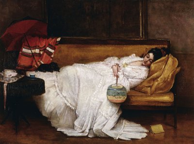 Kanepede Uyuyan Japon Hayranı Olan Bir Kız, by Alfred Emile Stevens