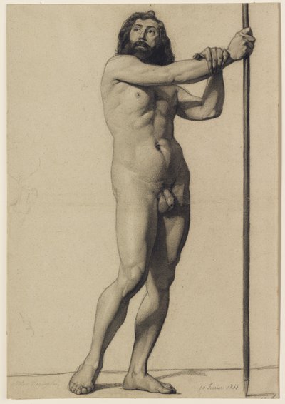 Akademik figür çalışması: bir değnek tutan çıplak erkek, 1844 by Alfred Emile Stevens