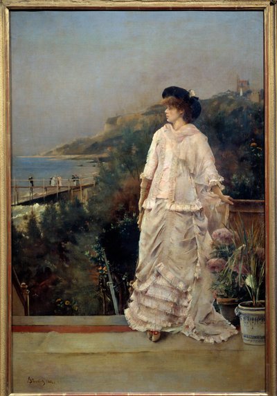 Alfred Stevens (1823-1906) 1882 Güneş, Deniz Kenarında Terasta Bir Kadının Portresi. 1,1x0,66 m Paris, Orsay Müzesi by Alfred Emile Stevens