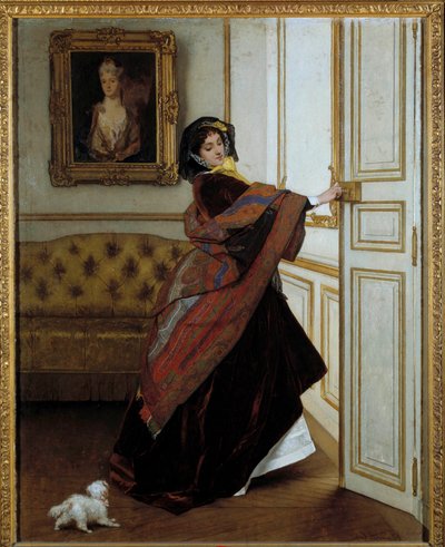 Alfred Stevens (1823-1906) 1859, Küçük Köpekli Kadın Tablosu. Tuval üzerine yağlı boya. Karartma: 61,6x48,9cm. Özel koleksiyon by Alfred Emile Stevens