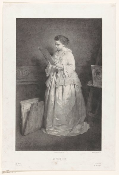 Bir baskıya bakan veya indiscrétion çizen genç kadın (nesne üzerindeki başlık) by Alfred François Lemoine