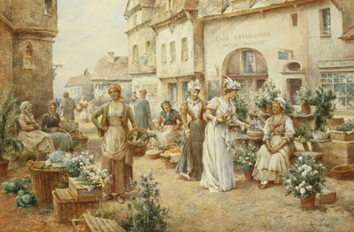 Bir Çiçek Pazarı, Fransa, 1900 by Alfred Glendening