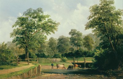 İnekler ile manzara, 19. yüzyıl by Alfred Gomersal Vickers