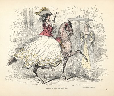 Bir kadın için av kostümü, Fransa Kralı XIII. Louis dönemi by Alfred Grevin