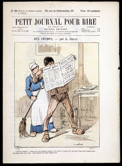 Gazete okuyan adam: “”” aux Champs””, A. grévin- içinde “” Le Petity Journal pour rire”” n¡22, n.d. by Alfred Grevin