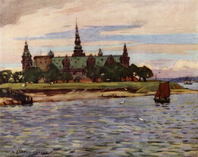 Danimarka: Helsingor, Kronborg Kalesi (renkli taş) by Alfred Heaton Cooper