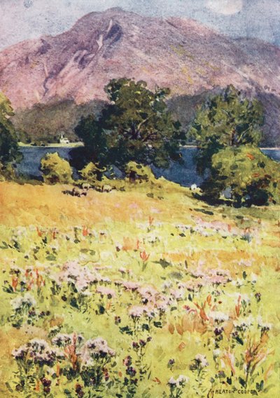 Göller Bölgesi: Bassenthwaite Gölü ve Skiddaw (renkli lito) by Alfred Heaton Cooper