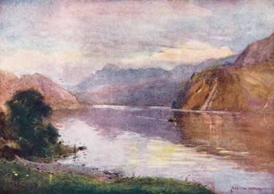 Göller Bölgesi: Günbatımında Ennerdale Gölü (renkli litografi) by Alfred Heaton Cooper