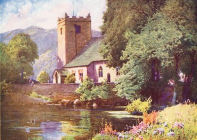Göller Bölgesi: Grasmere Kilisesi (renkli taş baskı) by Alfred Heaton Cooper