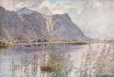 Göller Bölgesi: Lodore ve Derwentwater, bir yaz sabahı (renkli lito) by Alfred Heaton Cooper
