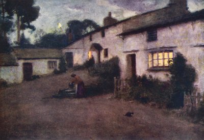 Göller Bölgesi: Ay Işığı ve Lamplight, Coniston (renkli taş baskı) by Alfred Heaton Cooper