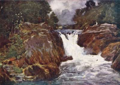 Göller Bölgesi: Skelwith Force, Langdale (renkli lito) by Alfred Heaton Cooper