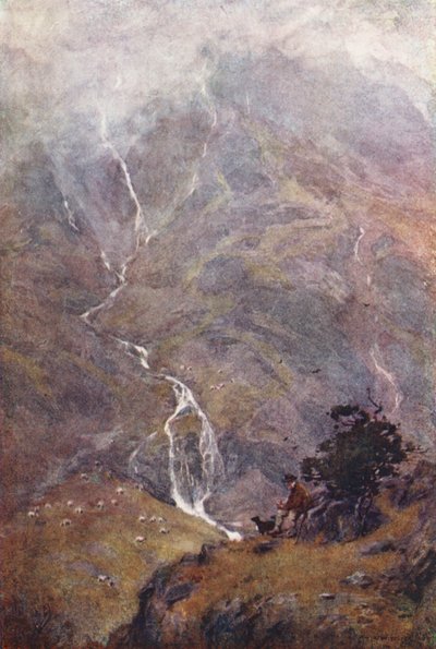 Göller Bölgesi: The Shepherd, Yewdale, Coniston (renkli taş baskı) by Alfred Heaton Cooper