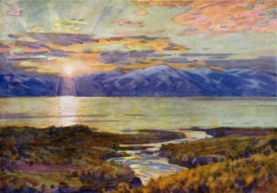 Midnight Sun over Lake Torne Trask, from Abisko  by Alfred Heaton Cooper